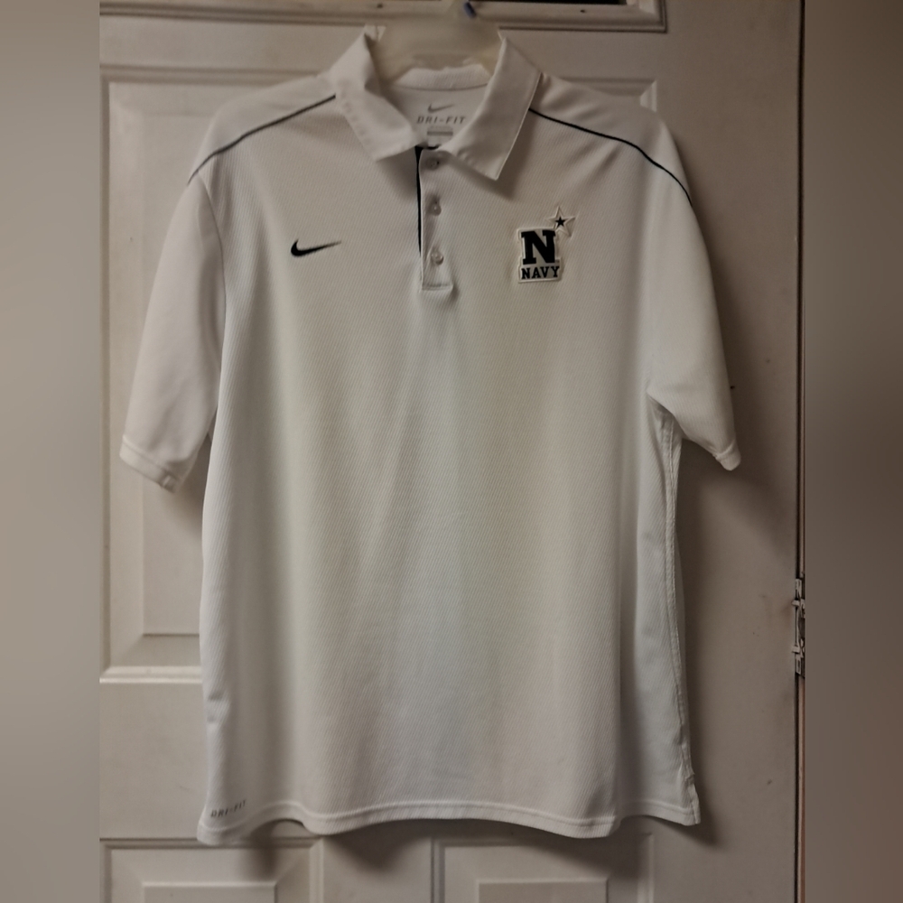 Nike Navy MidShipMen Dri-Fit Mens XL Pullover Polo Shirt. White